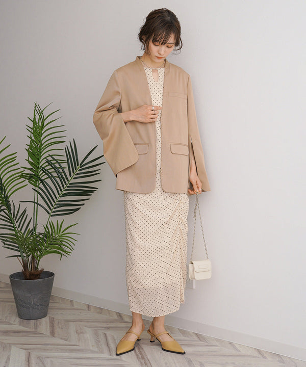 【オケージョンドレス/結婚式/2サイズ展開/SET ITEM/インナー付き/裏地付き】袖スリットジャケット