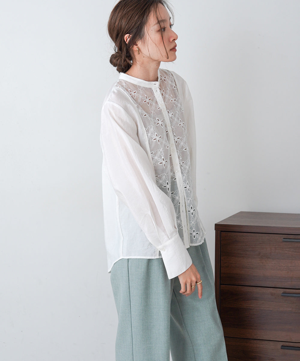 フロント刺繍レースブラウス