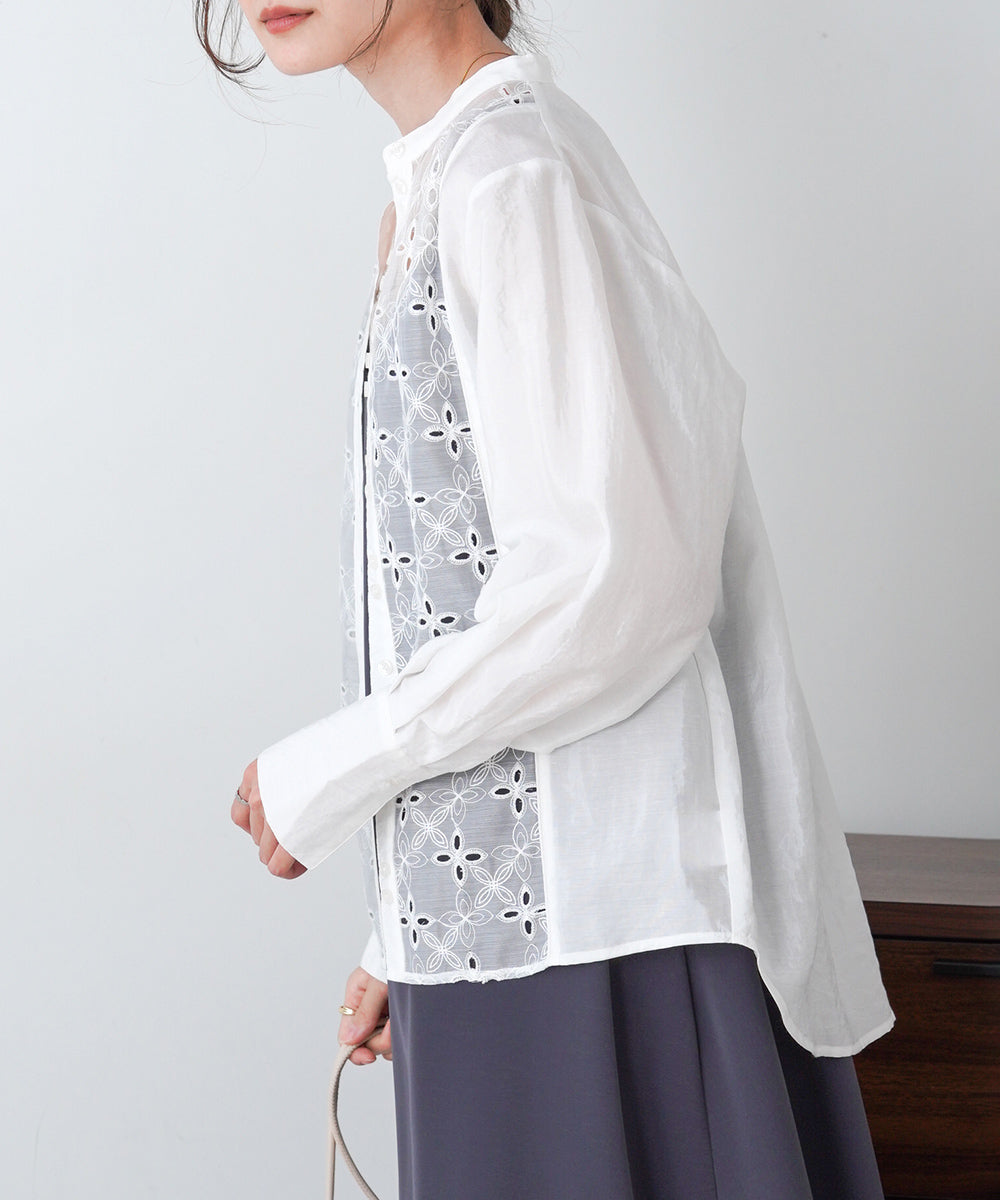 フロント刺繍レースブラウス