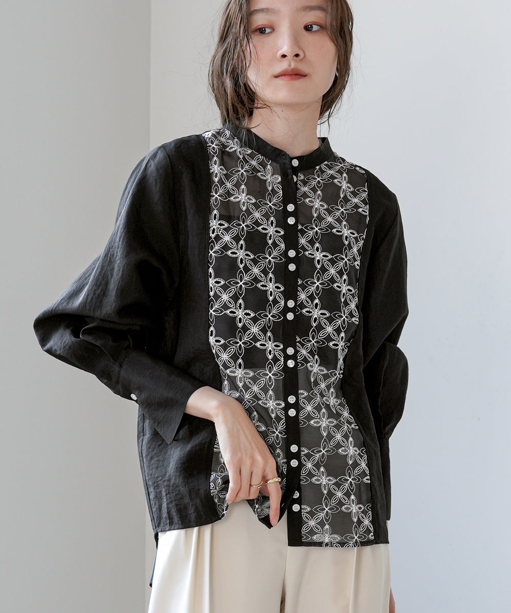 フロント刺繍レースブラウス
