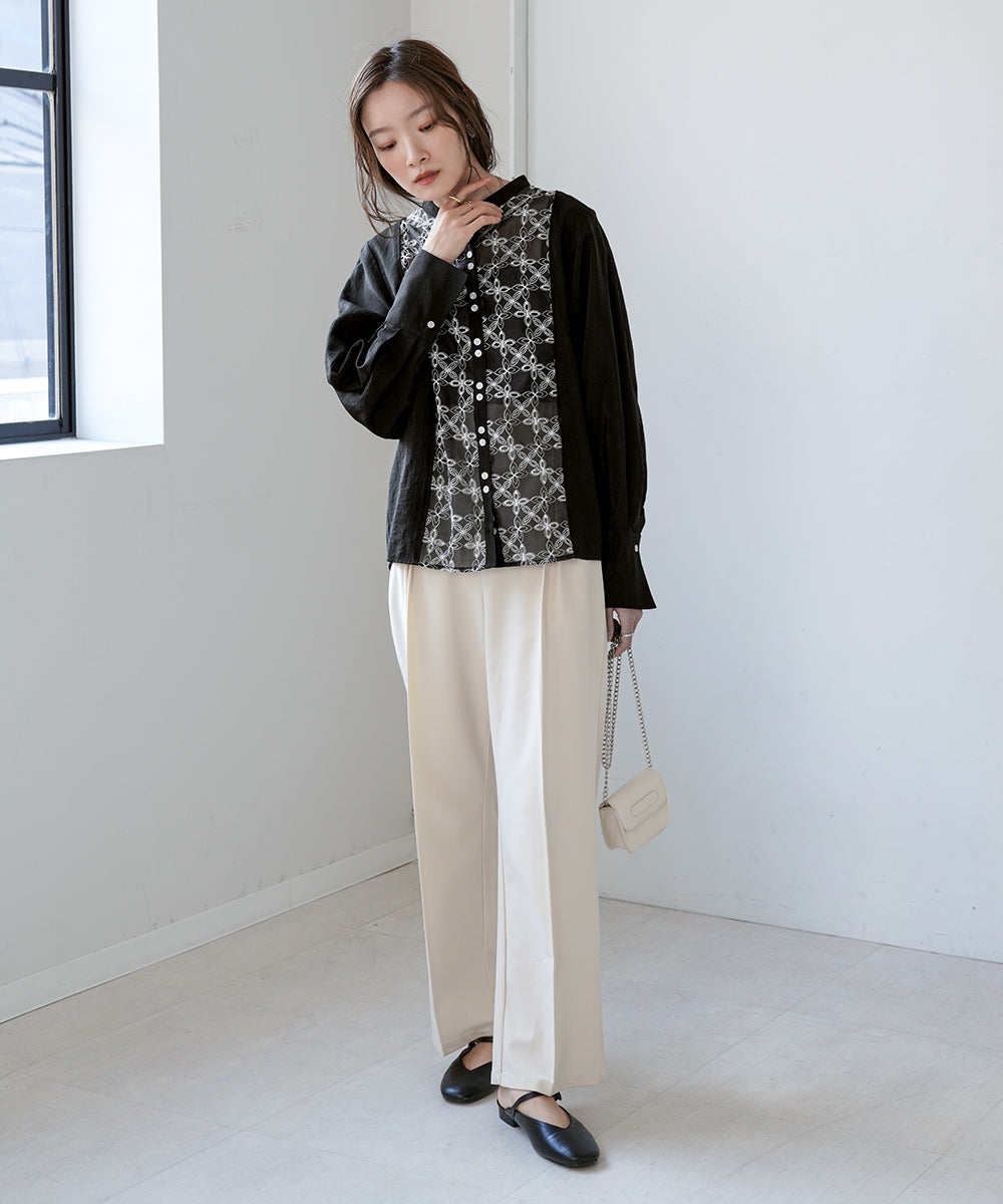 フロント刺繍レースブラウス