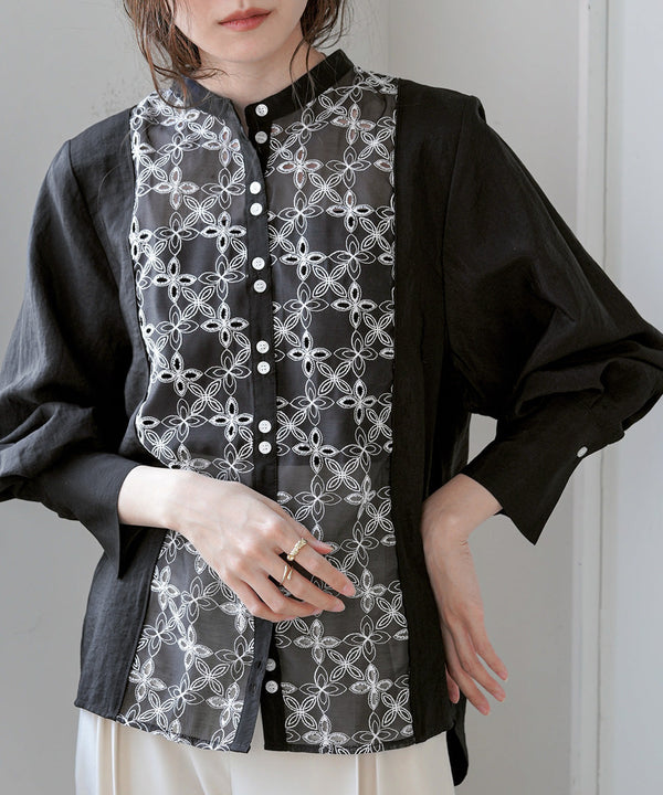 フロント刺繍レースブラウス