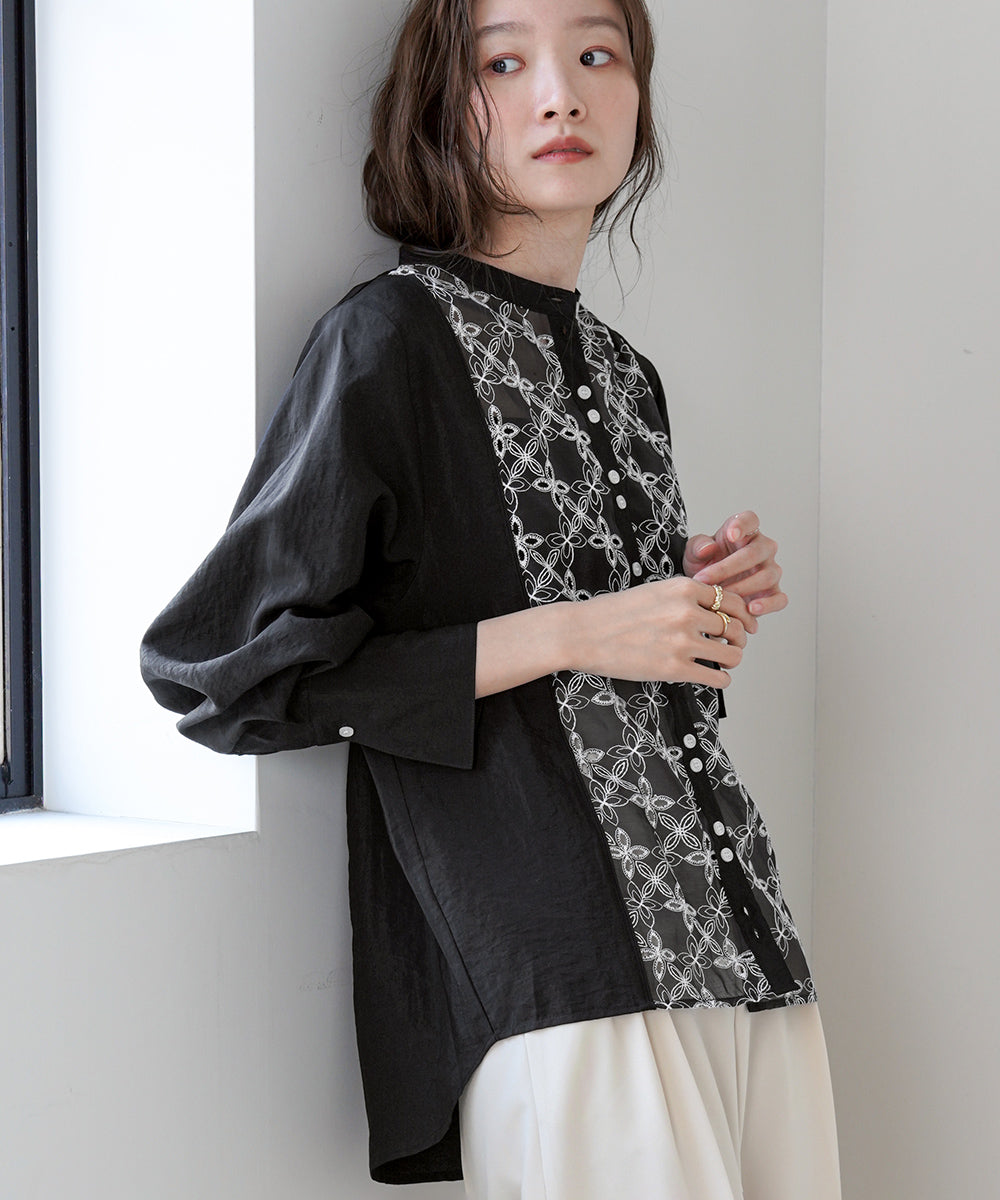 フロント刺繍レースブラウス