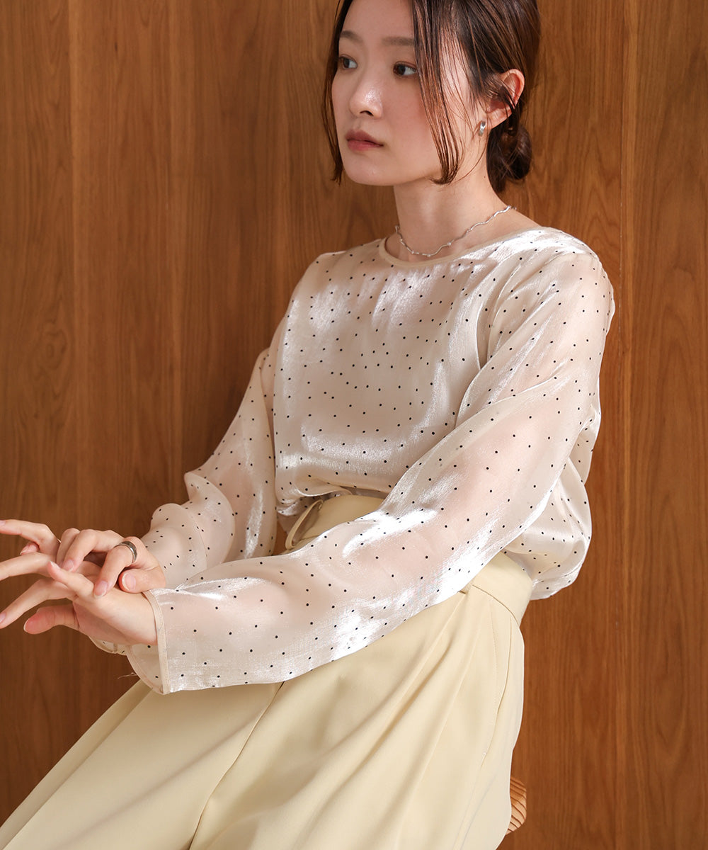 【オケージョンドレス/結婚式/SET ITEM】フロッキードットブラウス