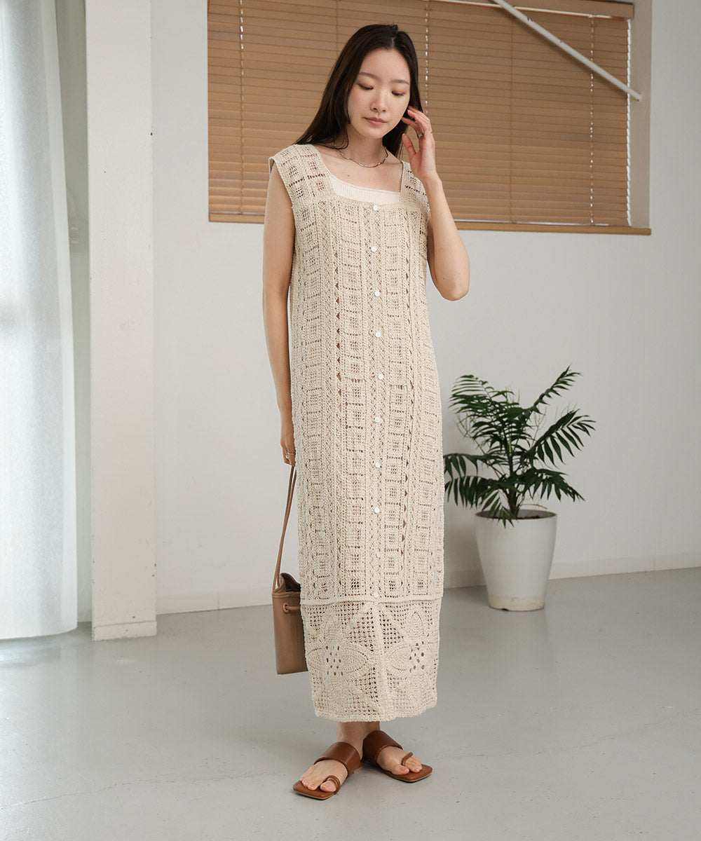 【低身長向けサイズあり】クロシェ前後2WAYワンピース