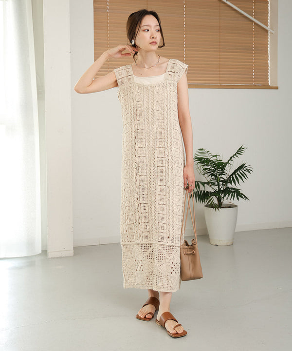 【低身長向けサイズあり】クロシェ前後2WAYワンピース