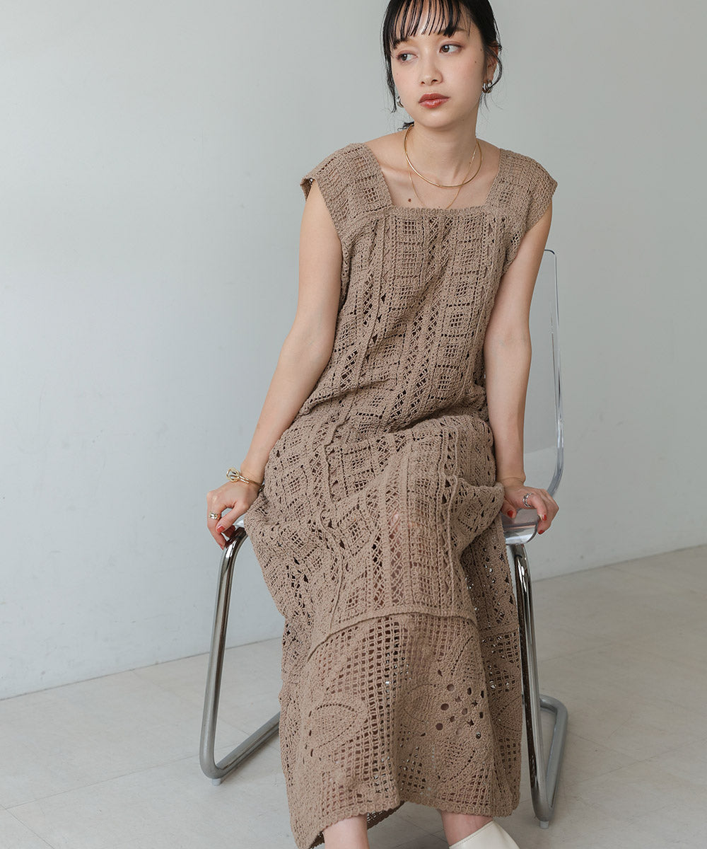 【低身長向けサイズあり】クロシェ前後2WAYワンピース