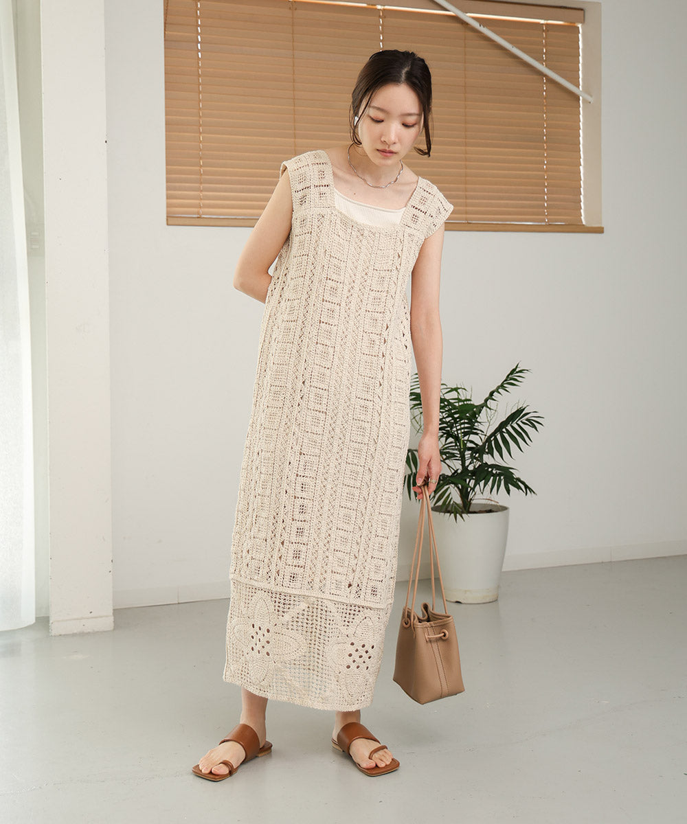 【低身長向けサイズあり】クロシェ前後2WAYワンピース