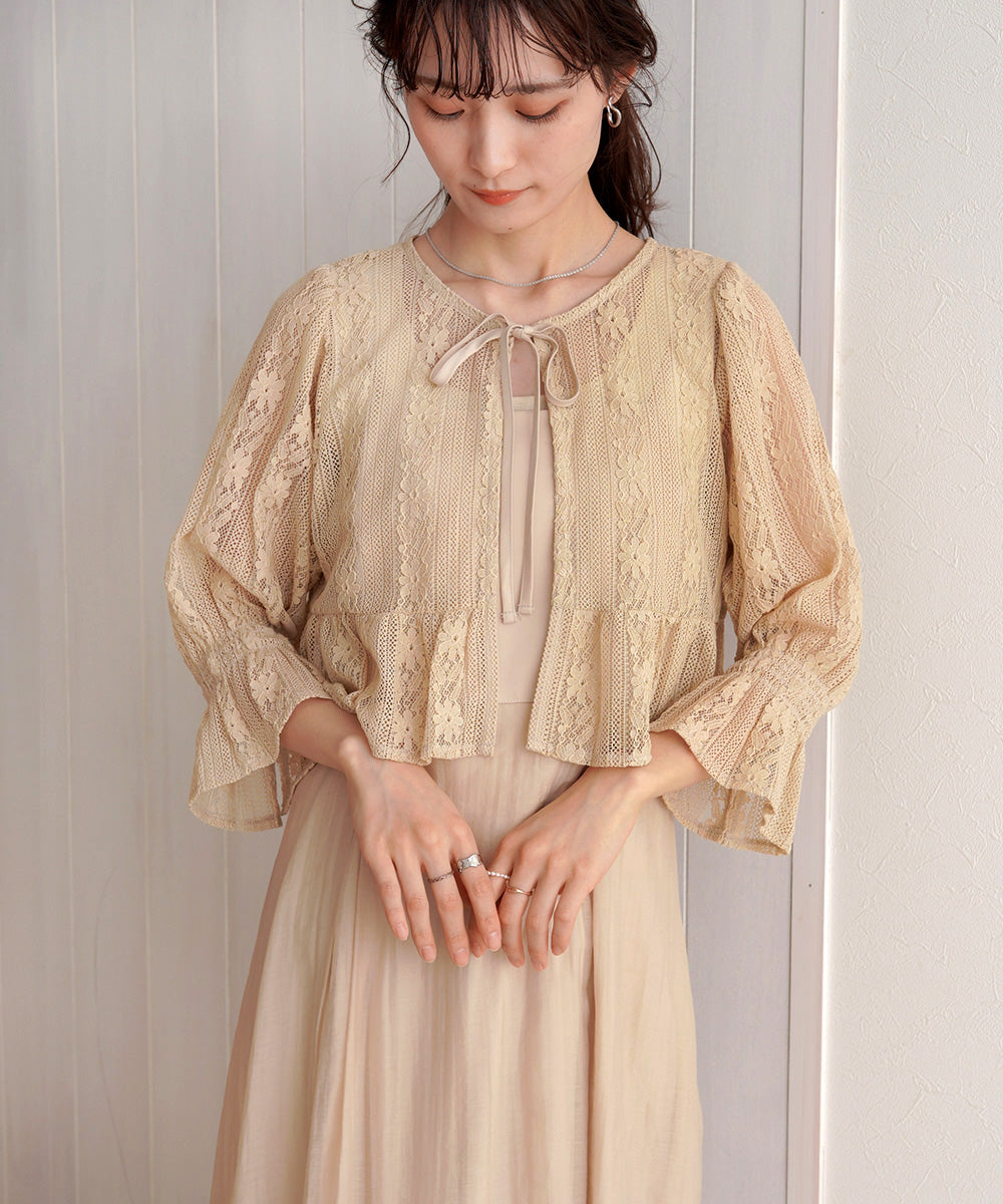 【オケージョンドレス/結婚式/2サイズ展開/SET ITEM/インナー付き/裏地付き】レースボレロ＋キャミワンピースＳＥＴ