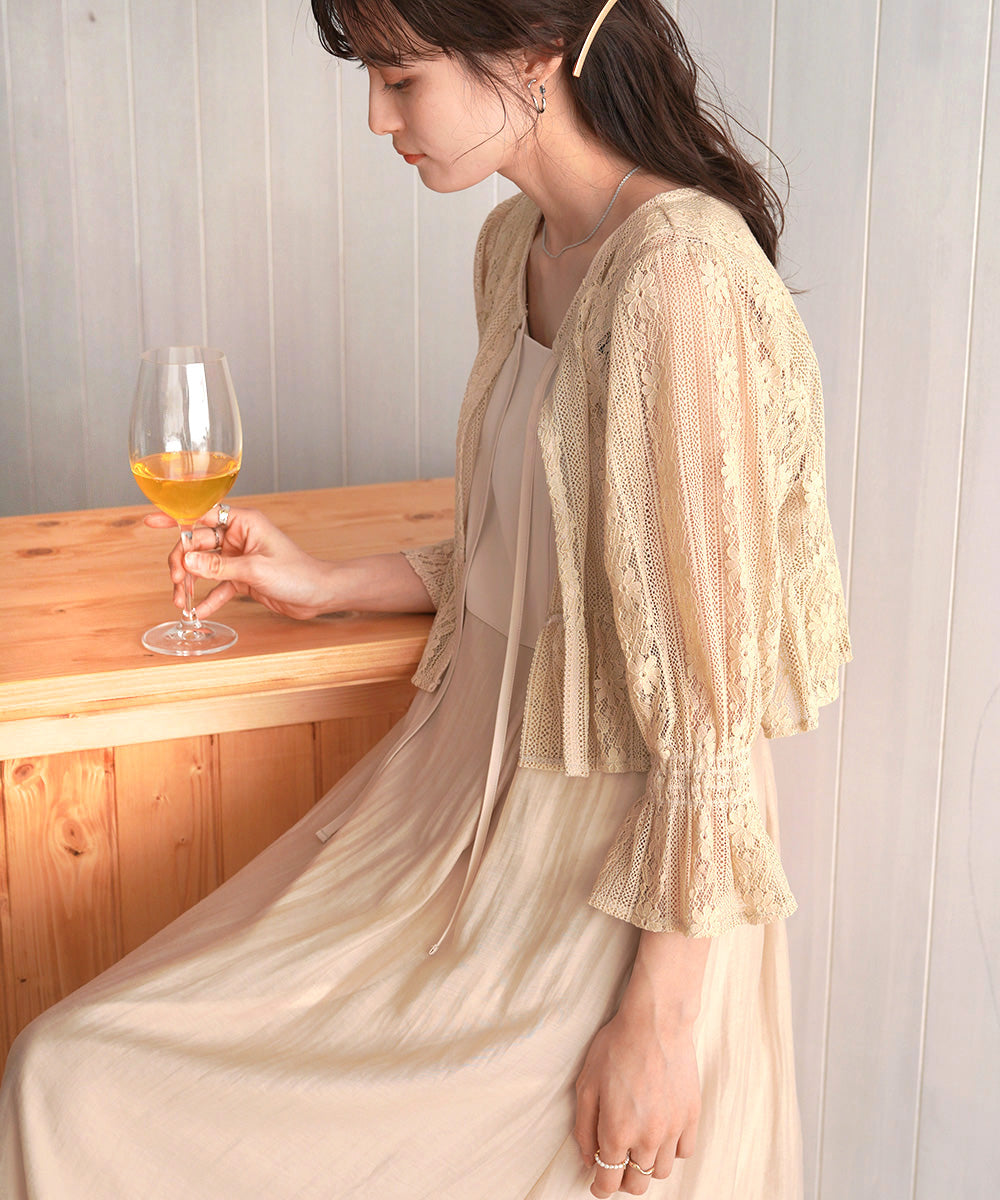 【オケージョンドレス/結婚式/2サイズ展開/SET ITEM/インナー付き/裏地付き】レースボレロ＋キャミワンピースＳＥＴ