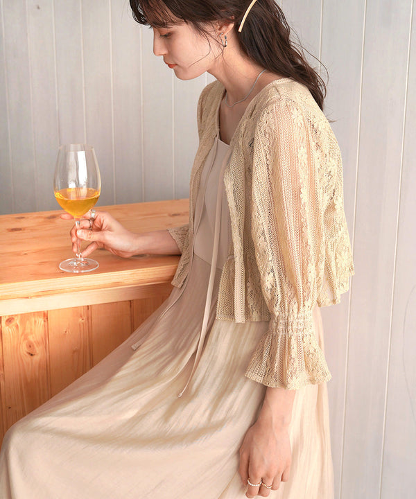 【オケージョンドレス/結婚式/2サイズ展開/SET ITEM/インナー付き/裏地付き】レースボレロ＋キャミワンピースＳＥＴ