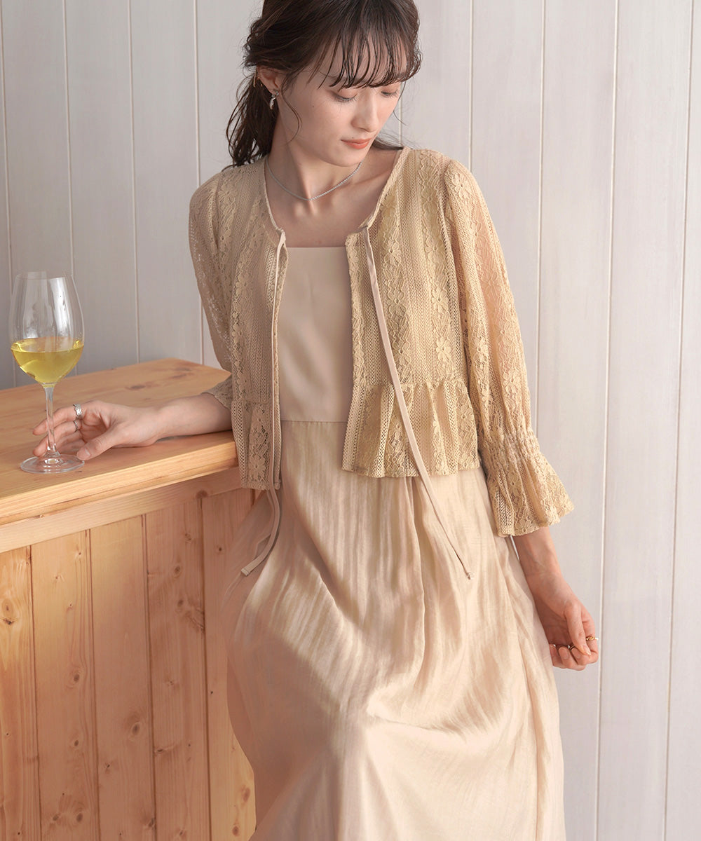 【オケージョンドレス/結婚式/2サイズ展開/SET ITEM/インナー付き/裏地付き】レースボレロ＋キャミワンピースＳＥＴ