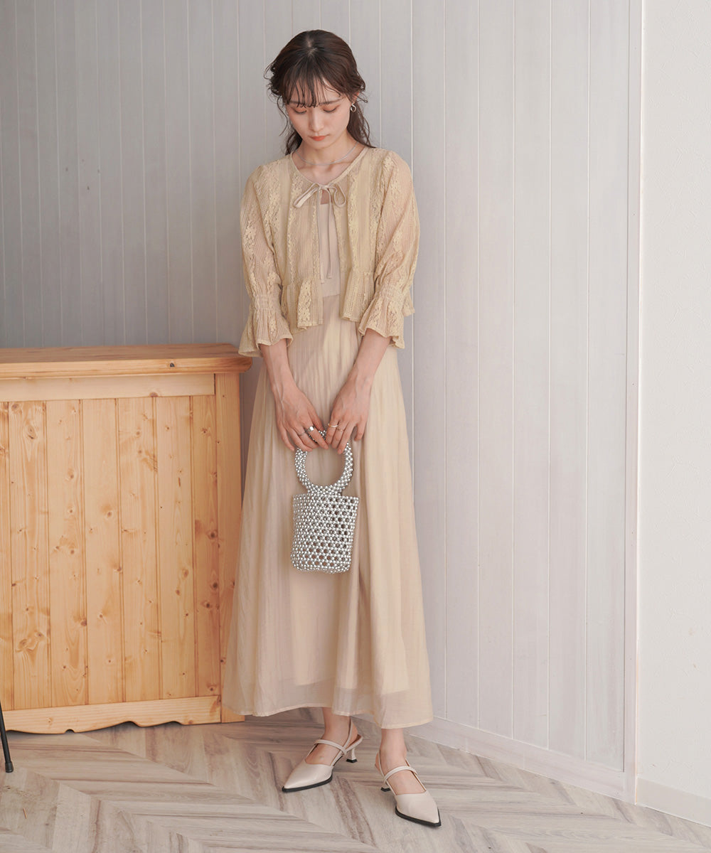 【オケージョンドレス/結婚式/2サイズ展開/SET ITEM/インナー付き/裏地付き】レースボレロ＋キャミワンピースＳＥＴ