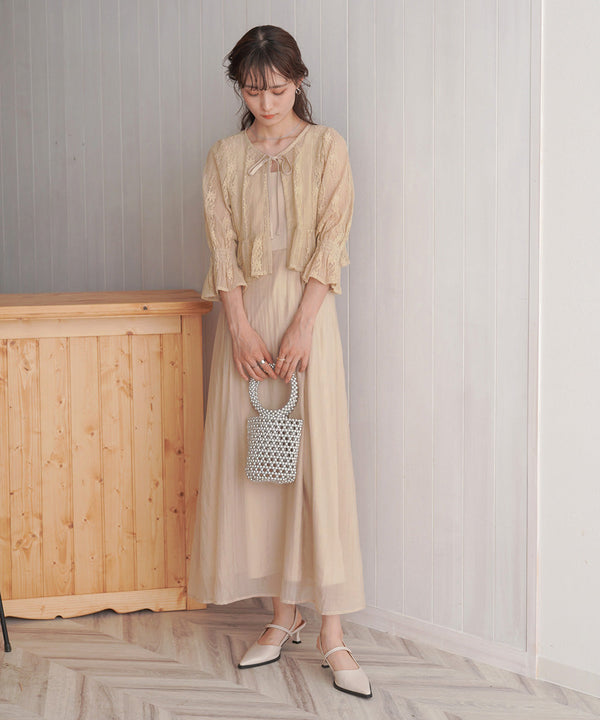 【オケージョンドレス/結婚式/2サイズ展開/SET ITEM/インナー付き/裏地付き】レースボレロ＋キャミワンピースＳＥＴ