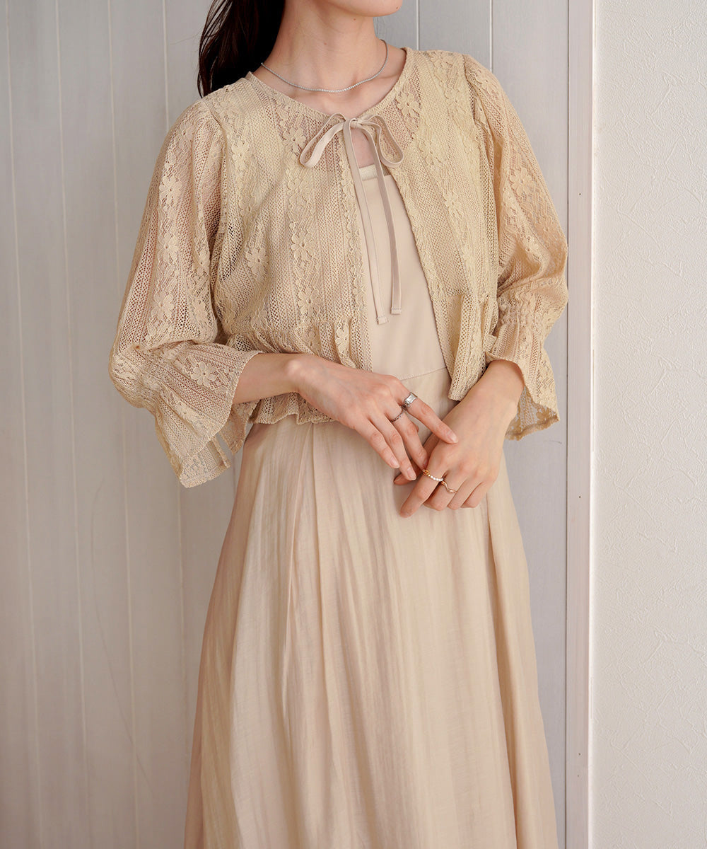 【オケージョンドレス/結婚式/2サイズ展開/SET ITEM/インナー付き/裏地付き】レースボレロ＋キャミワンピースＳＥＴ