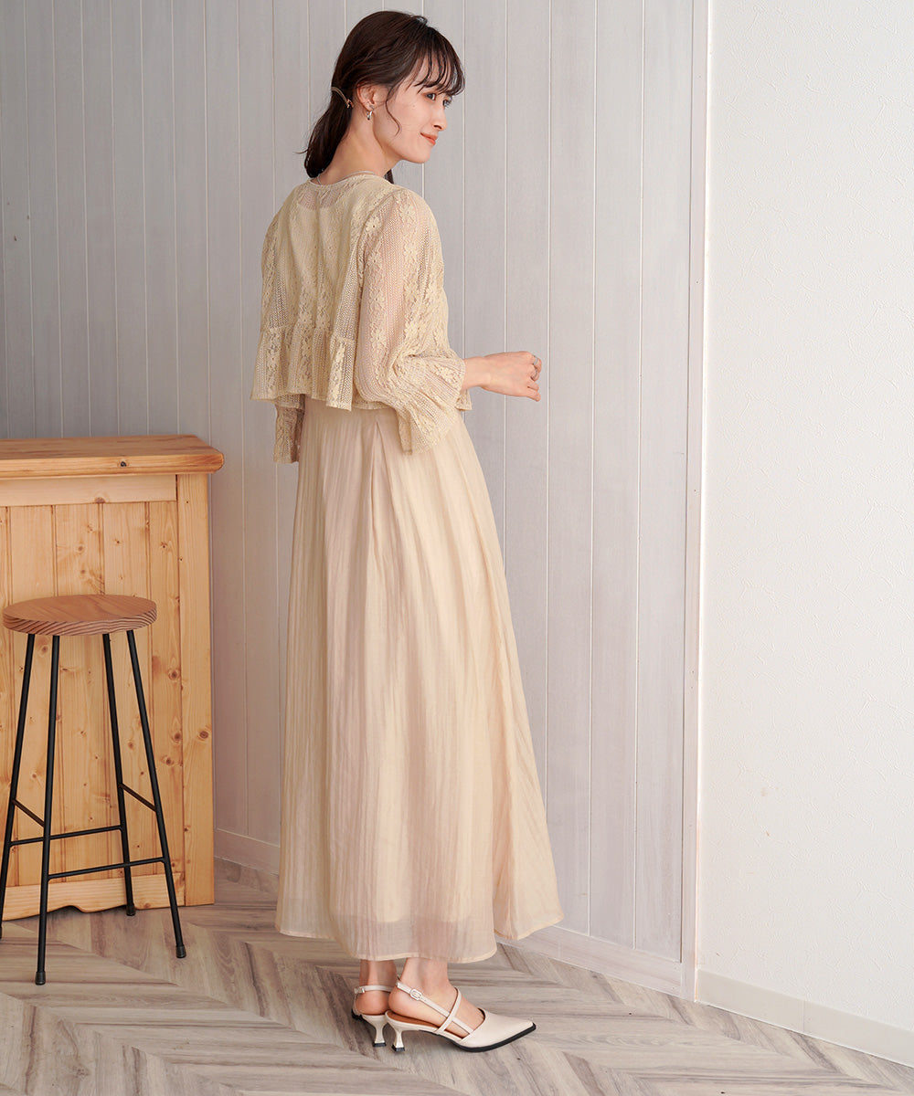 【オケージョンドレス/結婚式/2サイズ展開/SET ITEM/インナー付き/裏地付き】レースボレロ＋キャミワンピースＳＥＴ