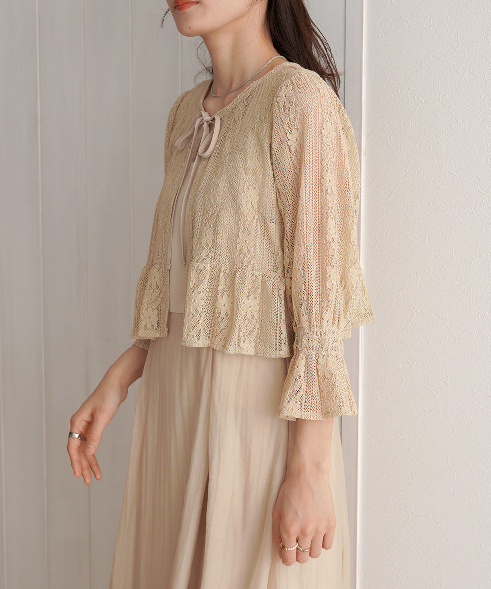 【オケージョンドレス/結婚式/2サイズ展開/SET ITEM/インナー付き/裏地付き】レースボレロ＋キャミワンピースＳＥＴ