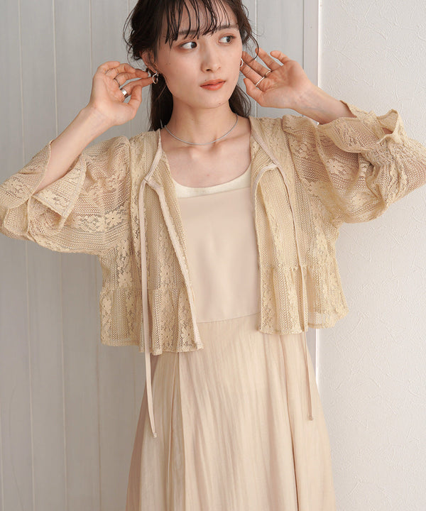 【オケージョンドレス/結婚式/2サイズ展開/SET ITEM/インナー付き/裏地付き】レースボレロ＋キャミワンピースＳＥＴ