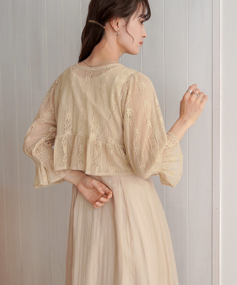 【オケージョンドレス/結婚式/2サイズ展開/SET ITEM/インナー付き/裏地付き】レースボレロ＋キャミワンピースＳＥＴ