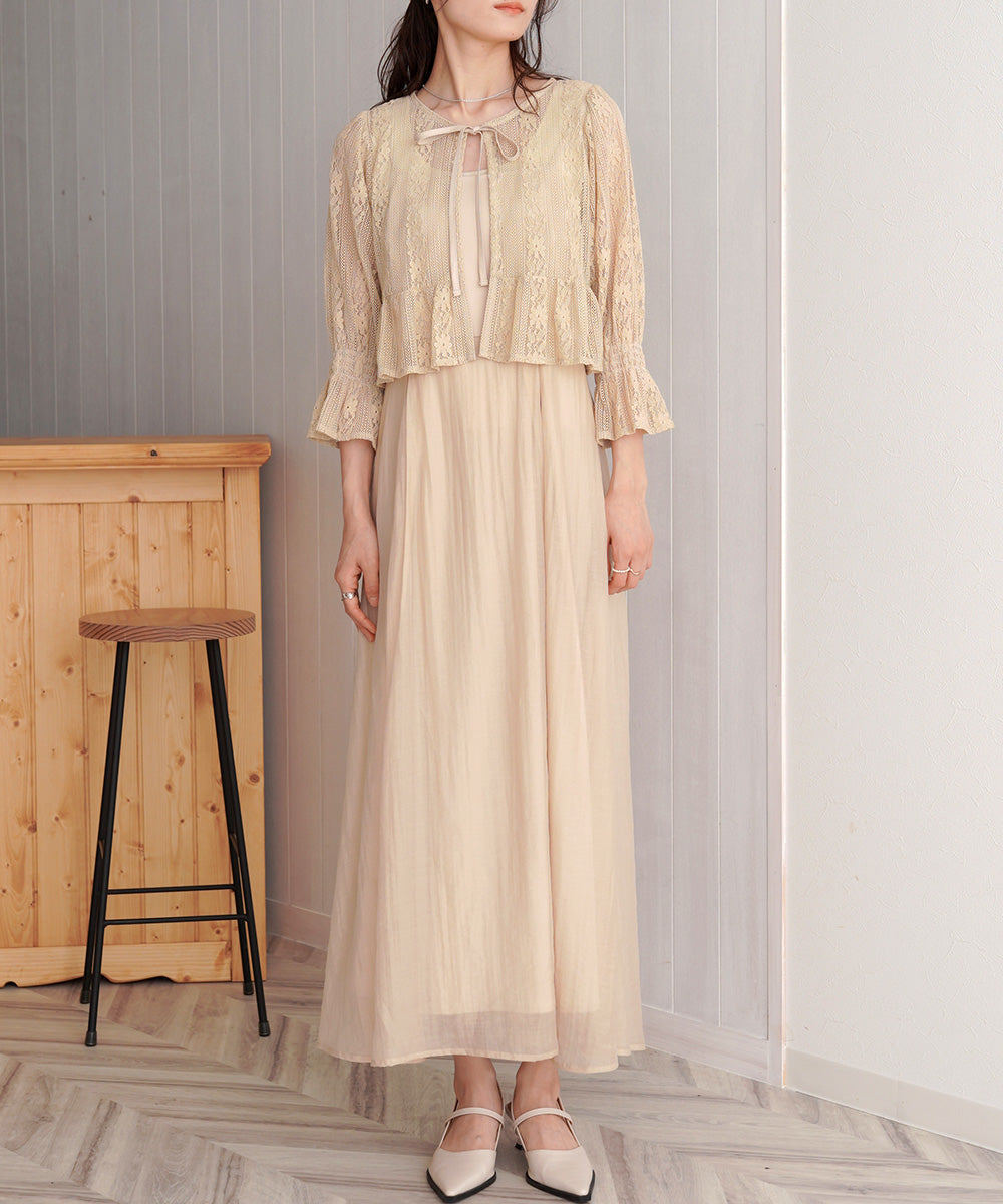 【オケージョンドレス/結婚式/2サイズ展開/SET ITEM/インナー付き/裏地付き】レースボレロ＋キャミワンピースＳＥＴ