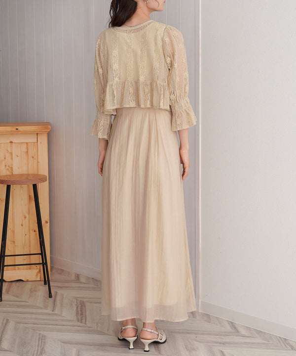 【オケージョンドレス/結婚式/2サイズ展開/SET ITEM/インナー付き/裏地付き】レースボレロ＋キャミワンピースＳＥＴ