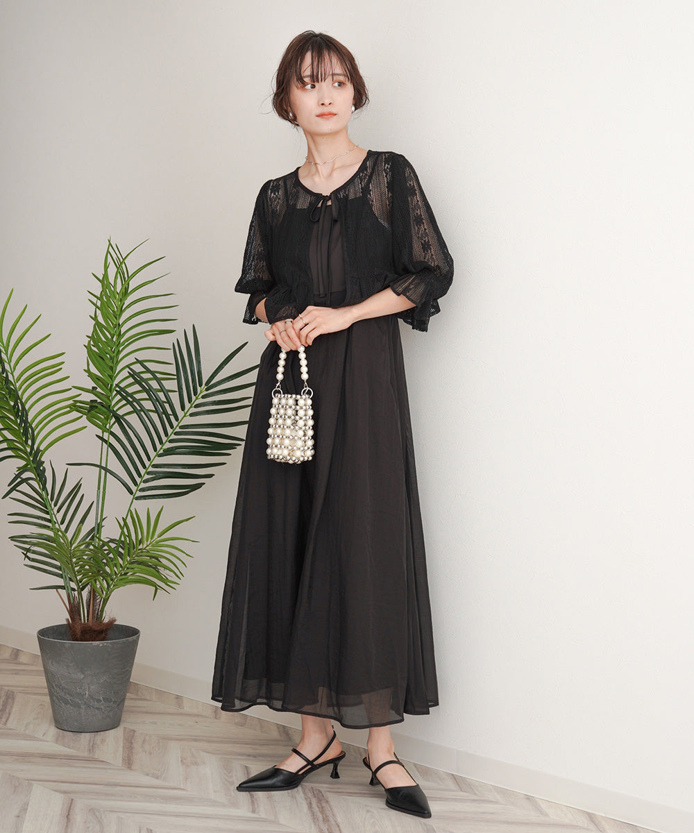 【オケージョンドレス/結婚式/2サイズ展開/SET ITEM/インナー付き/裏地付き】レースボレロ＋キャミワンピースＳＥＴ