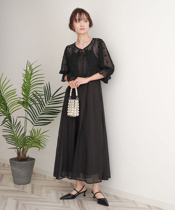 【オケージョンドレス/結婚式/2サイズ展開/SET ITEM/インナー付き/裏地付き】レースボレロ＋キャミワンピースＳＥＴ