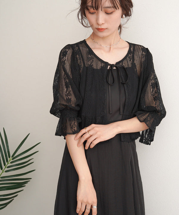 【オケージョンドレス/結婚式/2サイズ展開/SET ITEM/インナー付き/裏地付き】レースボレロ＋キャミワンピースＳＥＴ