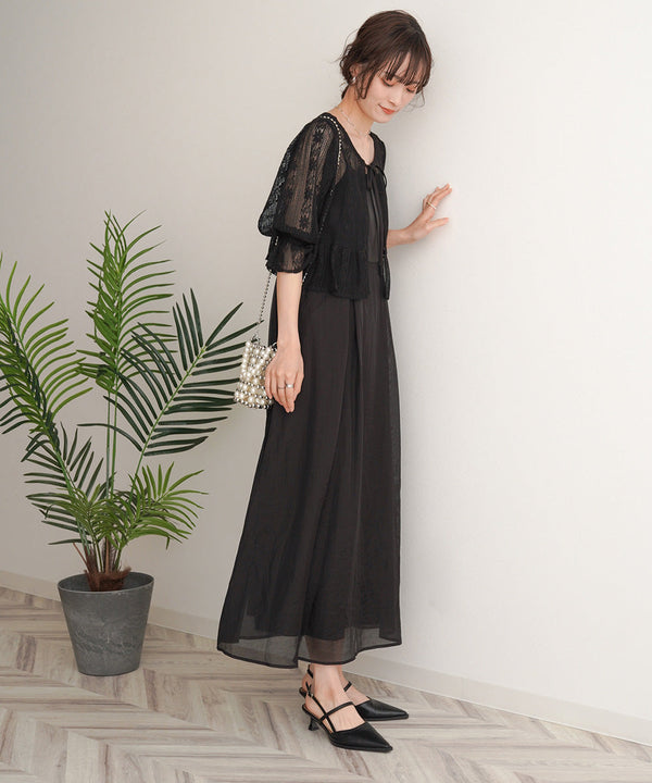 【オケージョンドレス/結婚式/2サイズ展開/SET ITEM/インナー付き/裏地付き】レースボレロ＋キャミワンピースＳＥＴ