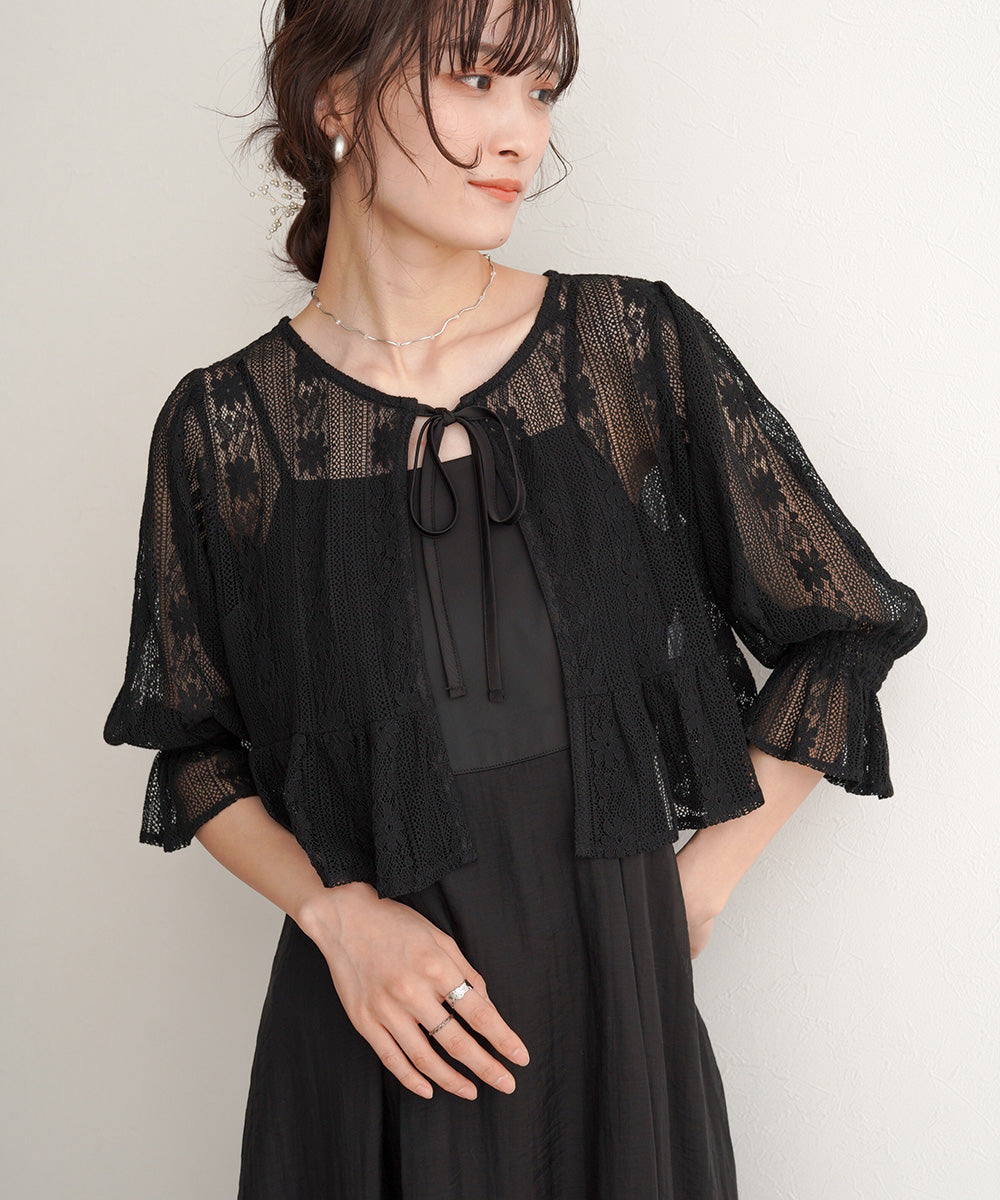 【オケージョンドレス/結婚式/2サイズ展開/SET ITEM/インナー付き/裏地付き】レースボレロ＋キャミワンピースＳＥＴ