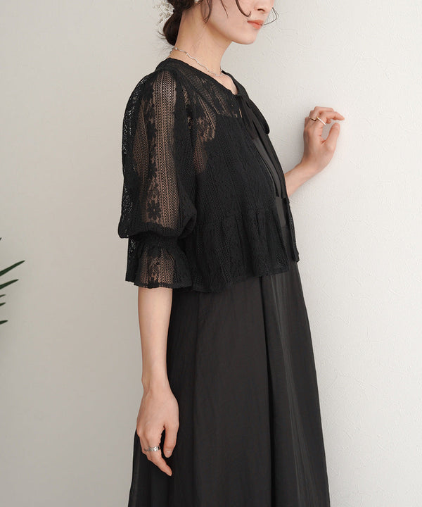 【オケージョンドレス/結婚式/2サイズ展開/SET ITEM/インナー付き/裏地付き】レースボレロ＋キャミワンピースＳＥＴ