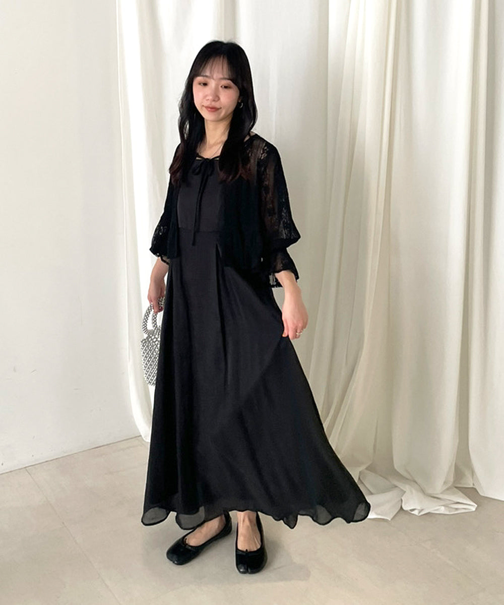 【オケージョンドレス/結婚式/2サイズ展開/SET ITEM/インナー付き/裏地付き】レースボレロ＋キャミワンピースＳＥＴ