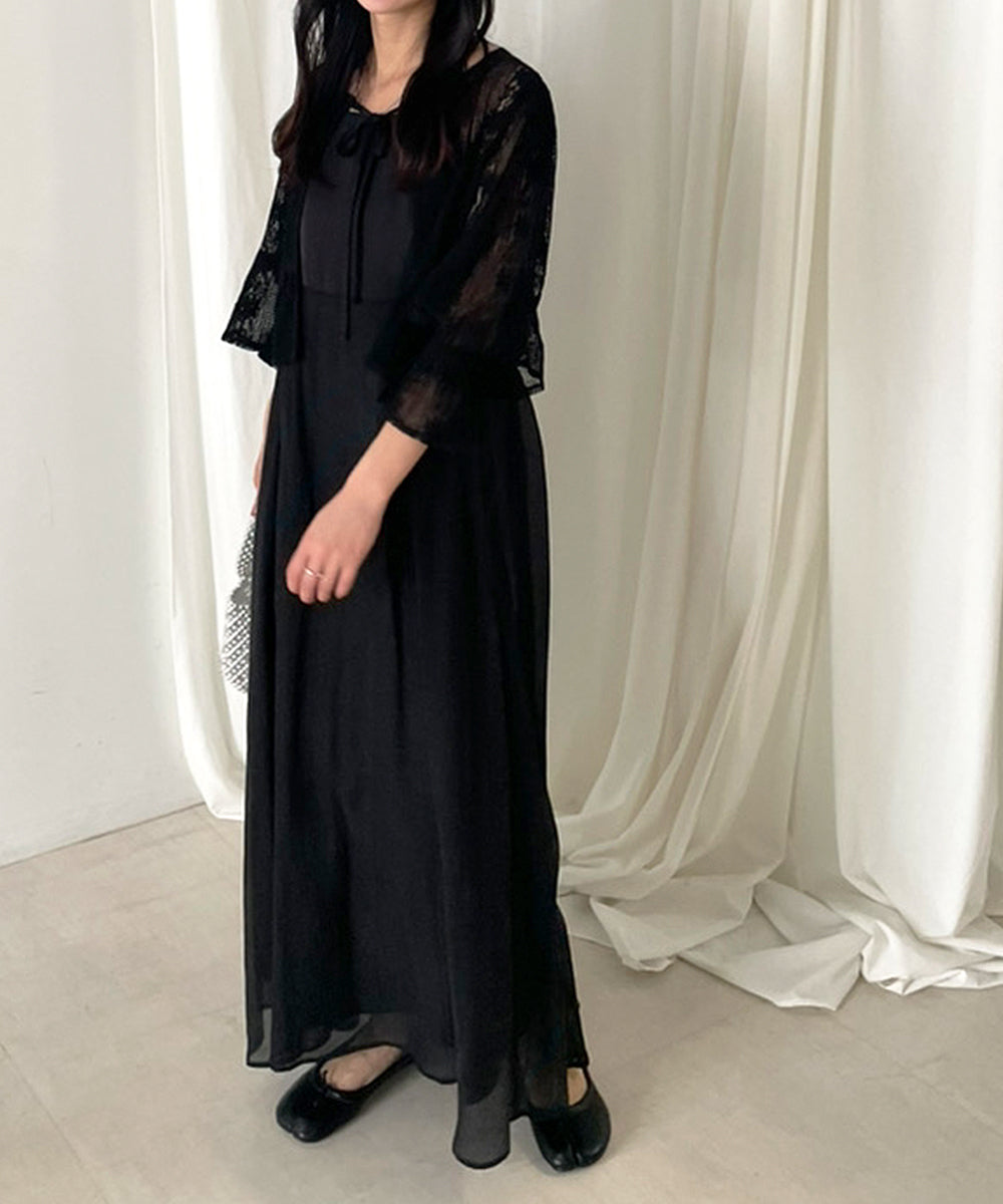 【オケージョンドレス/結婚式/2サイズ展開/SET ITEM/インナー付き/裏地付き】レースボレロ＋キャミワンピースＳＥＴ