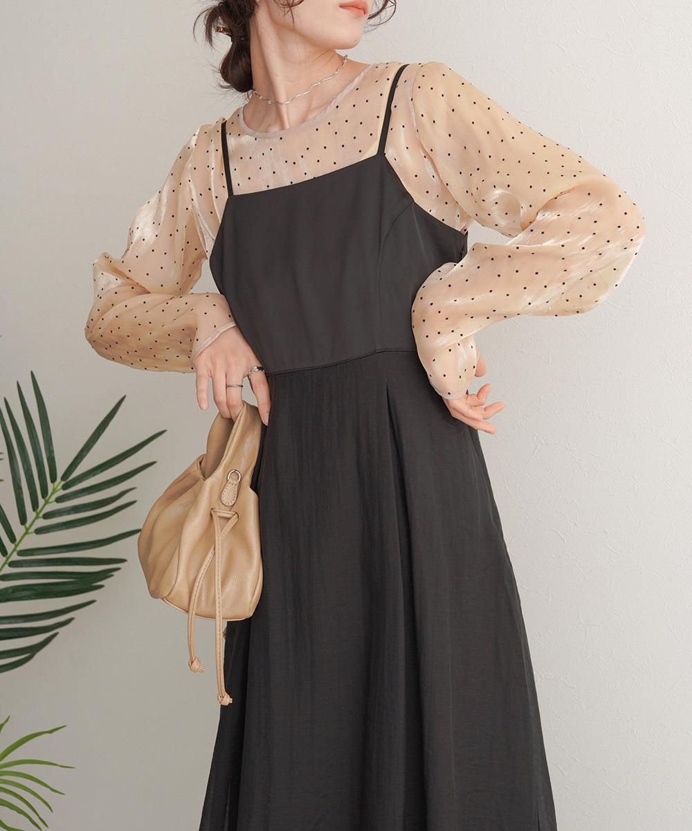 【オケージョンドレス/結婚式/2サイズ展開/SET ITEM/インナー付き/裏地付き】レースボレロ＋キャミワンピースＳＥＴ