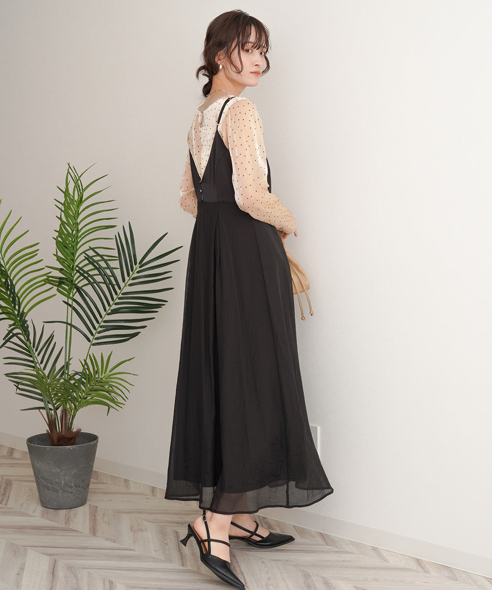 【オケージョンドレス/結婚式/2サイズ展開/SET ITEM/インナー付き/裏地付き】レースボレロ＋キャミワンピースＳＥＴ