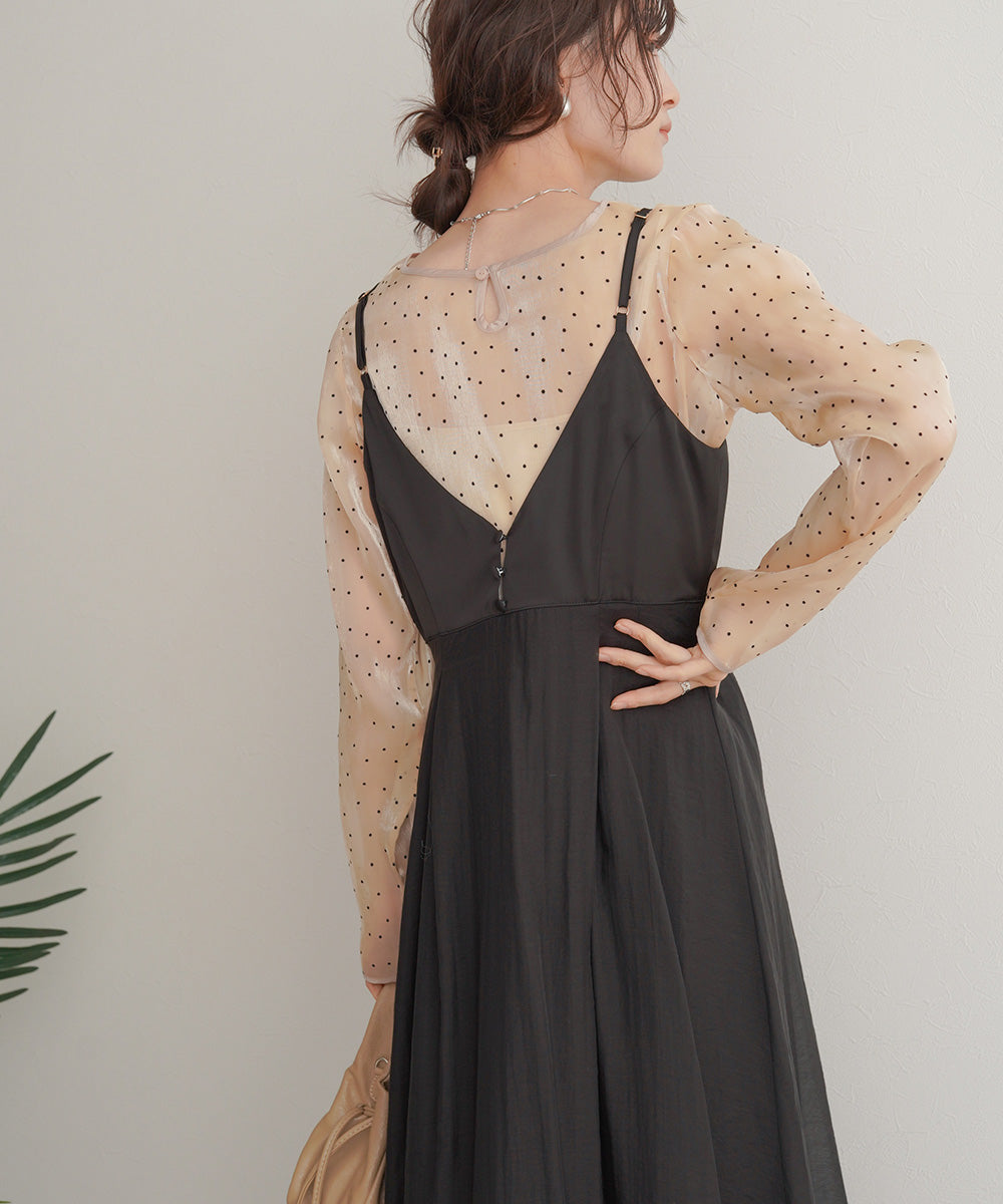 【オケージョンドレス/結婚式/2サイズ展開/SET ITEM/インナー付き/裏地付き】レースボレロ＋キャミワンピースＳＥＴ