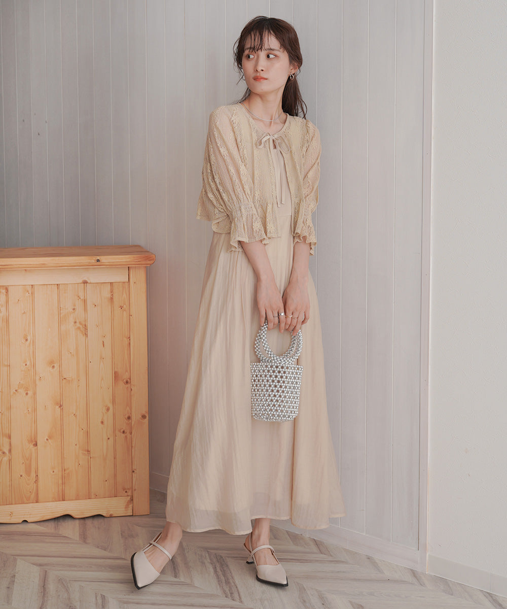 【オケージョンドレス/結婚式/2サイズ展開/SET ITEM/インナー付き/裏地付き】レースボレロ＋キャミワンピースＳＥＴ