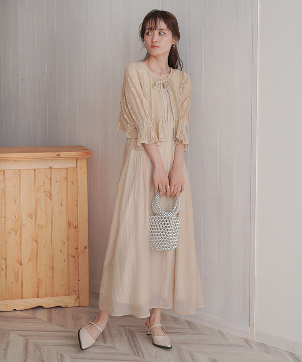 【オケージョンドレス/結婚式/2サイズ展開/SET ITEM/インナー付き/裏地付き】レースボレロ＋キャミワンピースＳＥＴ