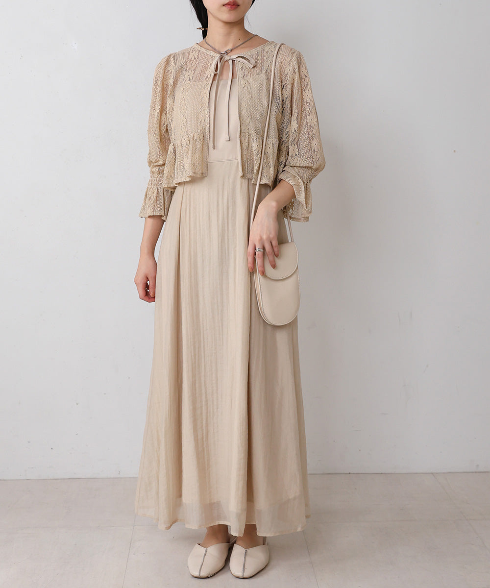 【オケージョンドレス/結婚式/2サイズ展開/SET ITEM/インナー付き/裏地付き】レースボレロ＋キャミワンピースＳＥＴ