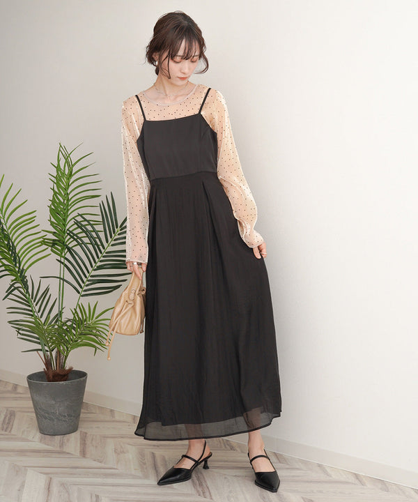 【オケージョンドレス/結婚式/2サイズ展開/SET ITEM/インナー付き/裏地付き】レースボレロ＋キャミワンピースＳＥＴ