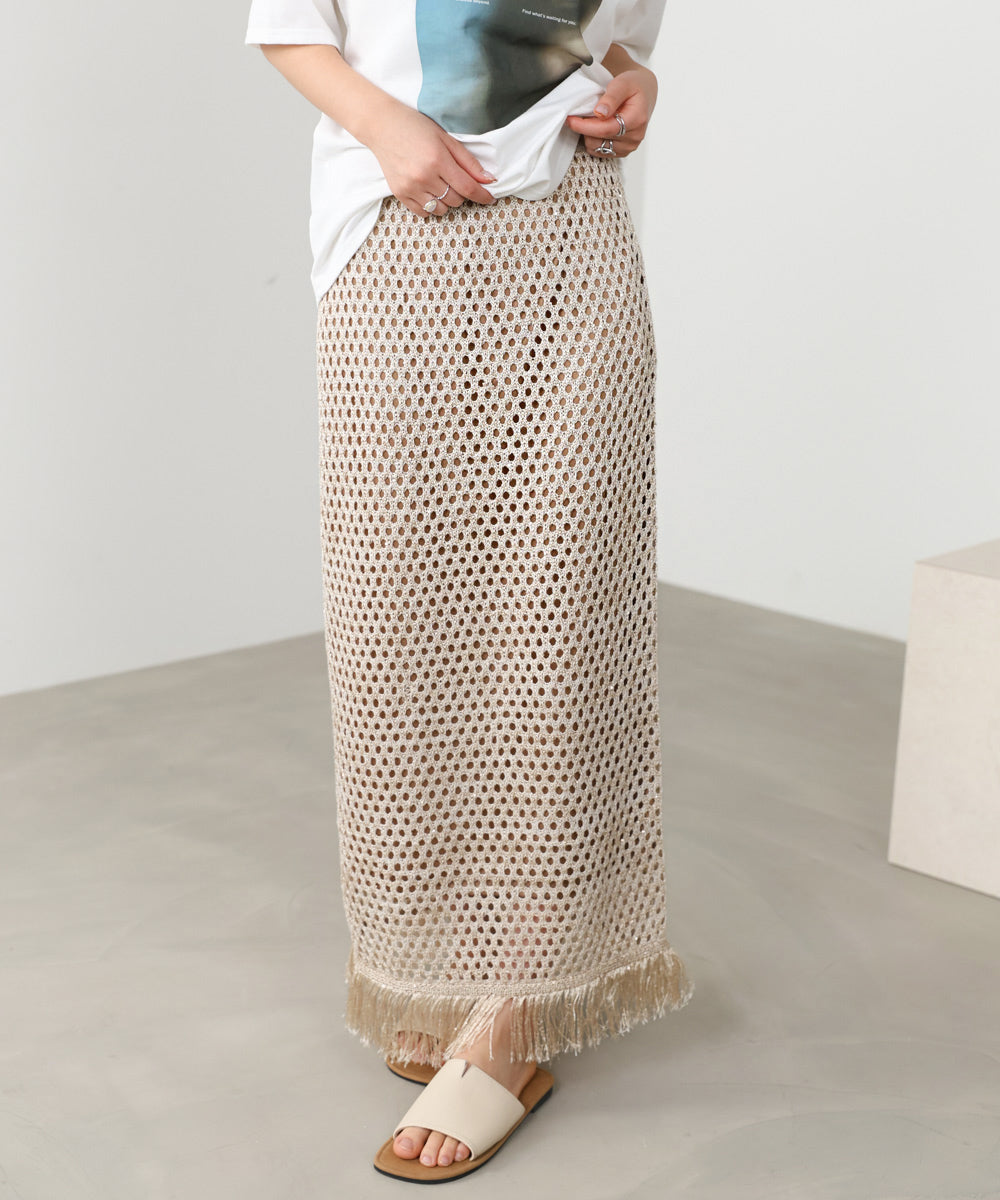 【セットアップ対応】スパンコールメッシュフリンジスカート