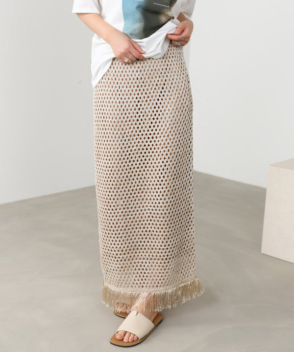 【セットアップ対応】スパンコールメッシュフリンジスカート