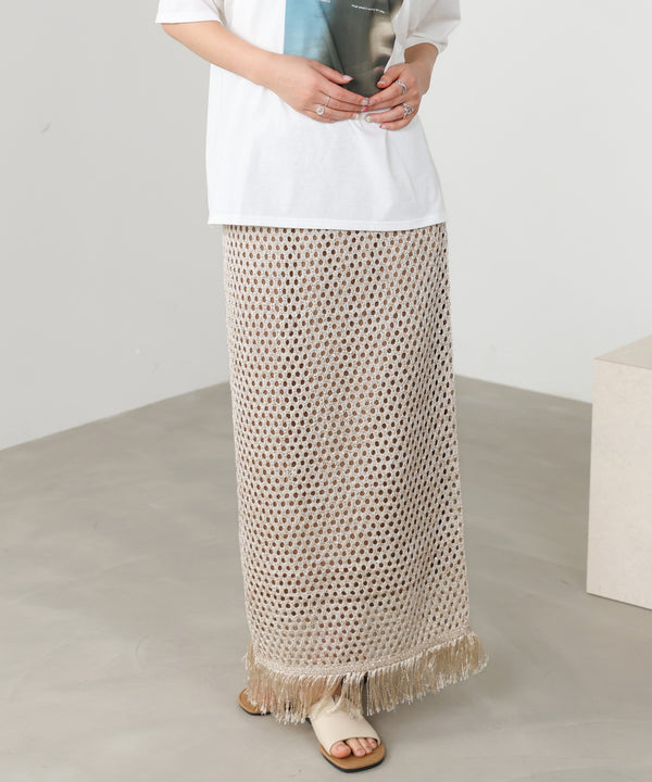 【セットアップ対応】スパンコールメッシュフリンジスカート