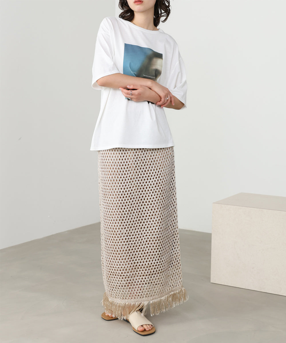 【セットアップ対応】スパンコールメッシュフリンジスカート