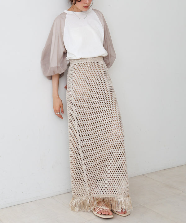 【セットアップ対応】スパンコールメッシュフリンジスカート