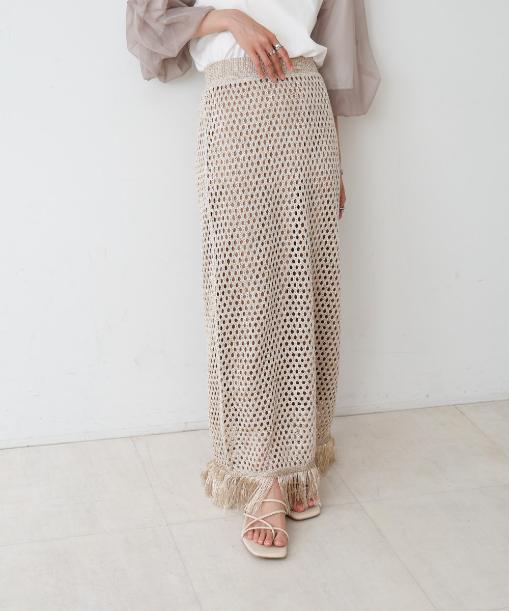 【セットアップ対応】スパンコールメッシュフリンジスカート