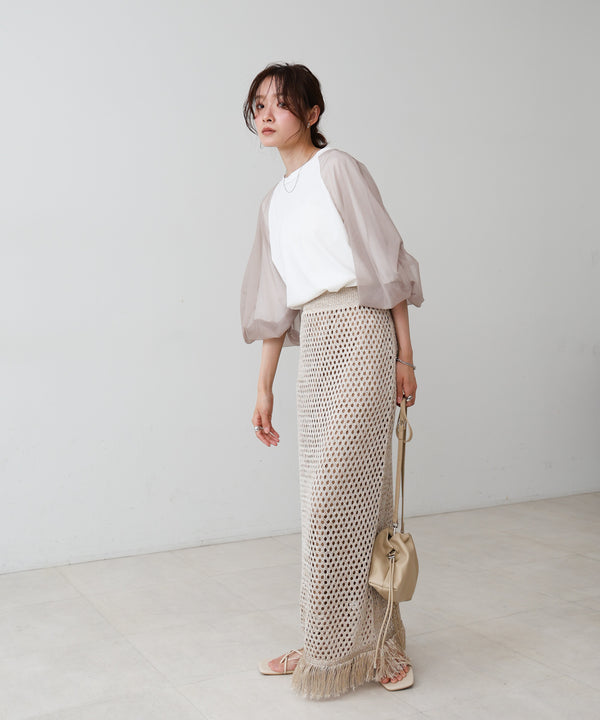 【セットアップ対応】スパンコールメッシュフリンジスカート