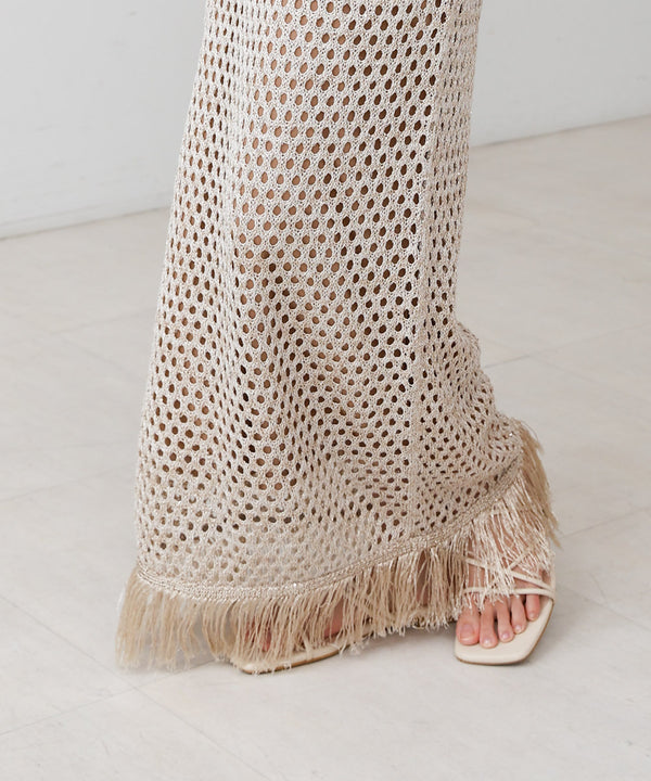 【セットアップ対応】スパンコールメッシュフリンジスカート