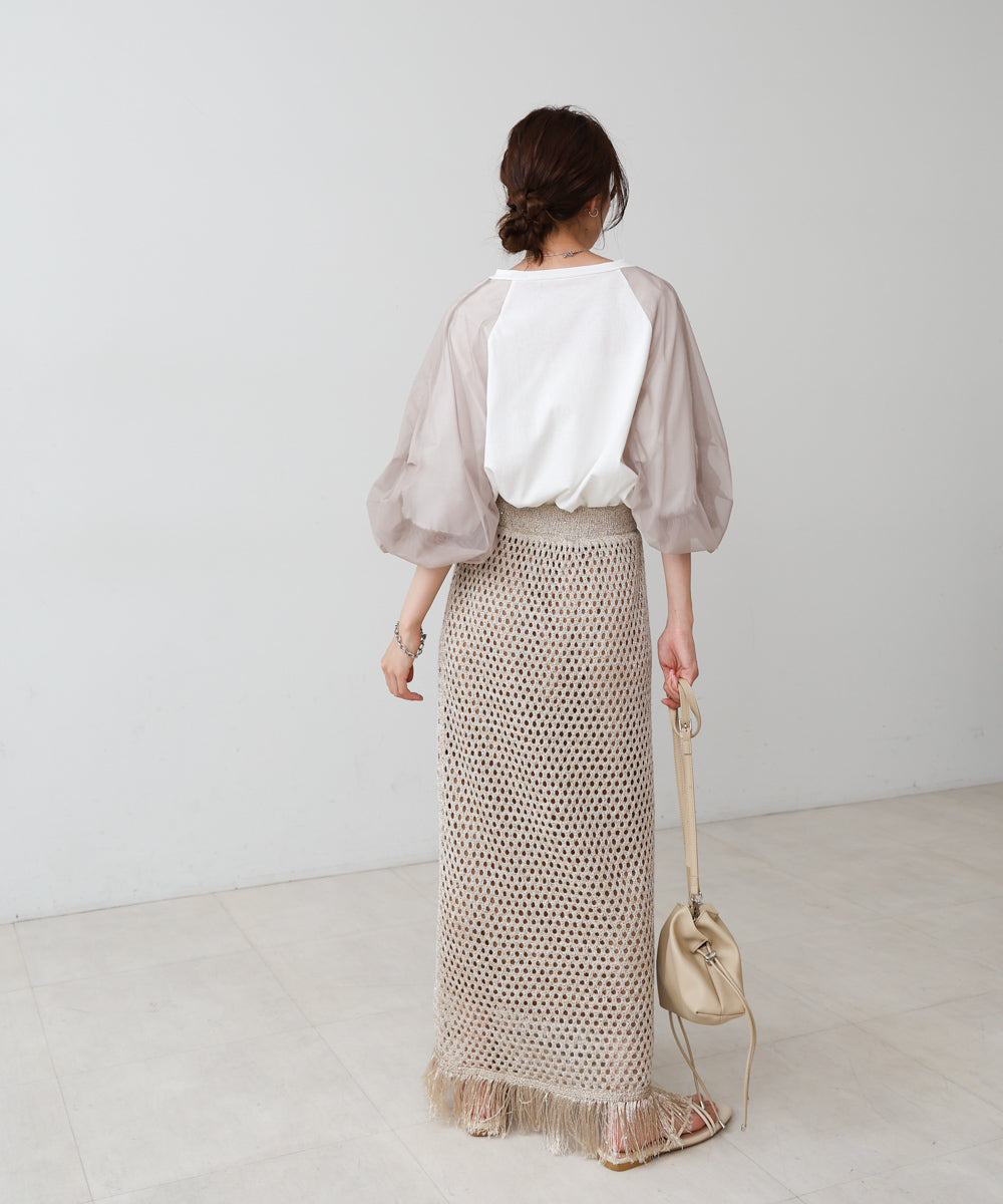 【セットアップ対応】スパンコールメッシュフリンジスカート