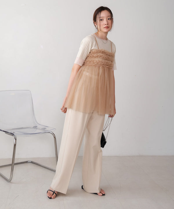 【S・M・L展開】ダブルウエストセンタープレススラックス